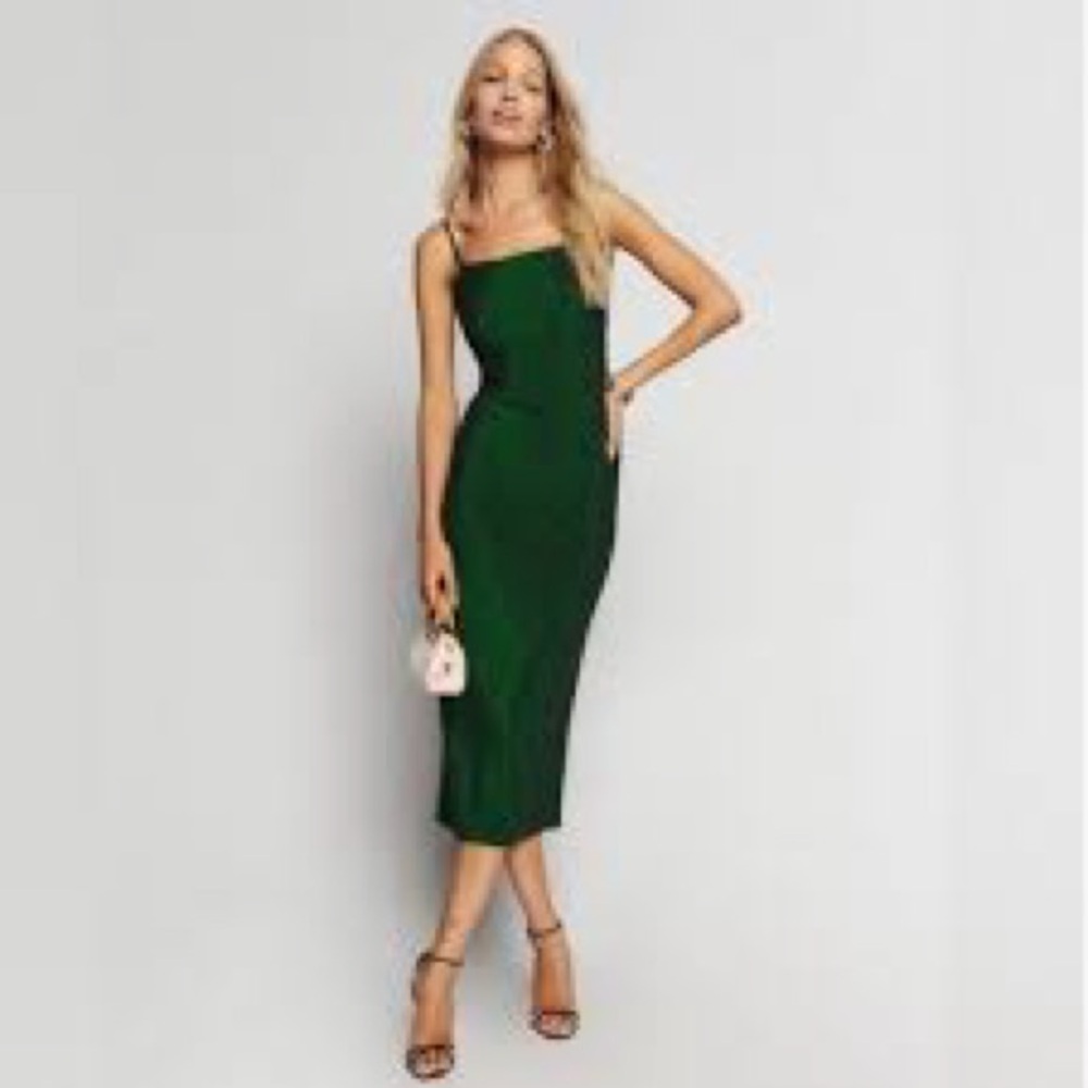 Reformation Breslin Emerald Green Sparkly Midi Dress – Size M